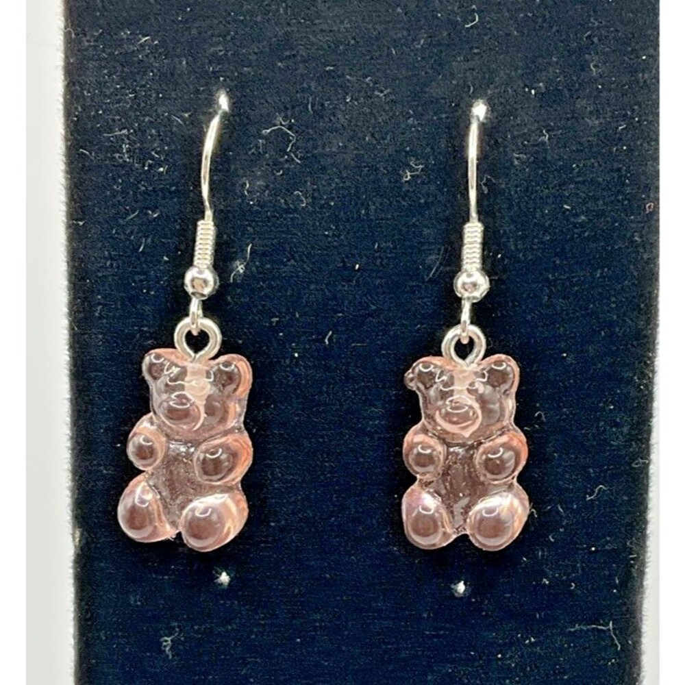 Pink Gummy Bear Silvertone Dangle Earrings Fashion Jewelry